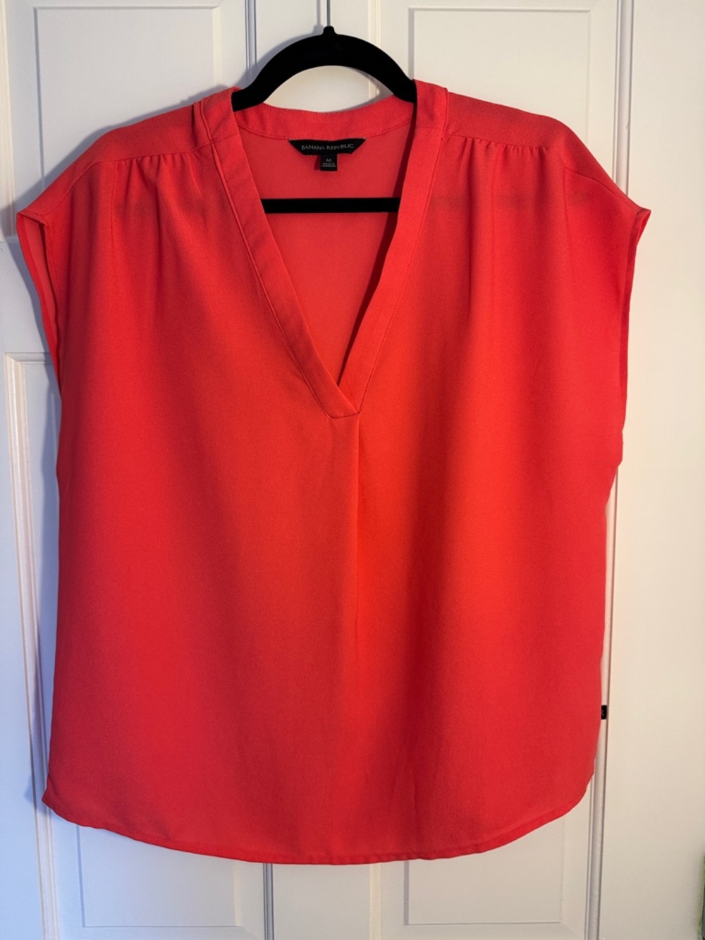 Banana Republic Coral V-Neck Cap Sleeve Blouse - Bright Coral